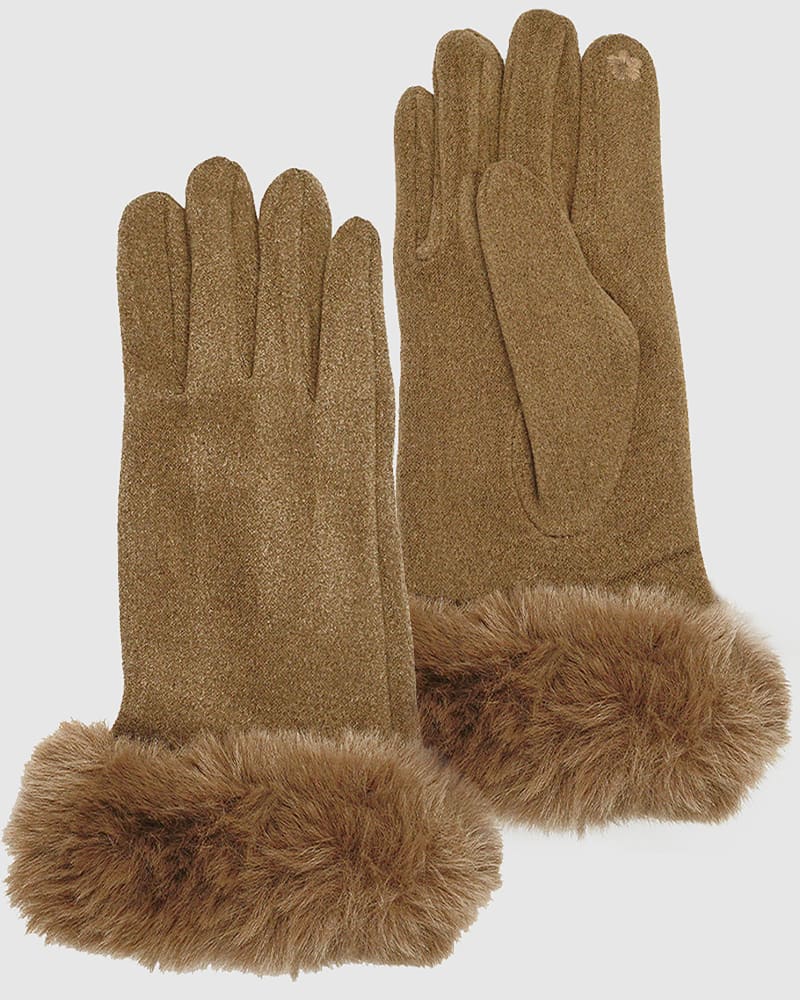 Front of a size One Size Gloves-Thermal Touch Screen Cashmere Feeling With Faux Fur Winter Gloves Taupe in TAUPE by Cocoboo. | dia_product_style_image_id:310591